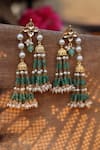 Shop_Do Taara_Green Shell Pearl Embellished Jhumkas _at_Aza_Fashions