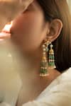 Do Taara_Green Shell Pearl Embellished Jhumkas _Online_at_Aza_Fashions