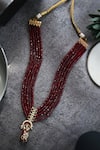 Shop_Do Taara_Red Onyx Half Crescent Carved Pendant Necklace _at_Aza_Fashions