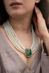 Do Taara_Green Shell Pearls Emerald Stone Necklace _Online_at_Aza_Fashions