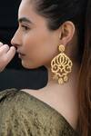 Do Taara_Gold Plated Textured Scallop Pattern Earrings _Online_at_Aza_Fashions