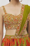 Vikram Phadnis_Green Silk Printed Daisy Sweetheart Neck And Jaal Lehenga Saree Set For Women_at_Aza_Fashions