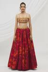 Shop_Vikram Phadnis_Wine Silk Printed Jaal Square Neck Jacket Lehenga Set 