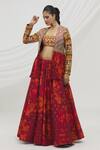 Shop_Vikram Phadnis_Wine Silk Printed Jaal Square Neck Jacket Lehenga Set _Online_at_Aza_Fashions