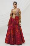 Vikram Phadnis_Wine Silk Printed Jaal Square Neck Jacket Lehenga Set _at_Aza_Fashions
