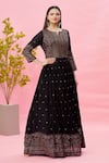 Buy_Khwaab by Sanjana Lakhani_Black Chinnon Embroidery Zari V Neck Anarkali With Dupatta _Online_at_Aza_Fashions