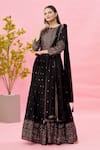 Khwaab by Sanjana Lakhani_Black Chinnon Embroidery Zari V Neck Anarkali With Dupatta _at_Aza_Fashions