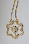 Shop_Gaurish bespoke jewellery_Gold Plated Floral Carved Pendant Necklace _at_Aza_Fashions