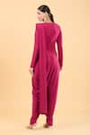 Shop_Namrata Joshipura_Magenta Jersey Round Embellished Jumpsuit Saree _at_Aza_Fashions