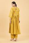 Shop_Basanti - Kapde Aur Koffee_Yellow Cotton Silk Embroidered Floral V Neck Anarkali And Pant Set _at_Aza_Fashions