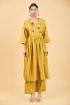 Basanti - Kapde Aur Koffee_Yellow Cotton Silk Embroidered Floral V Neck Anarkali And Pant Set _Online_at_Aza_Fashions