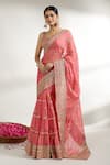 Buy_Gopi Vaid_Pink Cotton Silk Printed Floral Sweetheart Neck Layered Saree With Blouse _at_Aza_Fashions