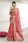 Buy_Gopi Vaid_Pink Cotton Silk Printed Floral Sweetheart Neck Layered Saree With Blouse 