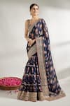 Buy_Gopi Vaid_Blue Cotton Silk Printed Flower Sweetheart Neck Saree With Blouse _at_Aza_Fashions