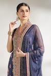 Buy_Gopi Vaid_Blue Kurta And Sharara Cotton Silk Printed Floral Jaal V Neck Set _Online_at_Aza_Fashions