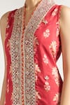 Gopi Vaid_Red Kurta And Sharara Cotton Silk Printed Floral Jaal V Neck Set _at_Aza_Fashions