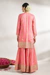 Shop_Gopi Vaid_Pink Kurta And Sharara Cotton Silk Printed Bouquet V Neck Set _at_Aza_Fashions