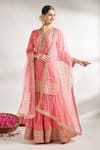 Buy_Gopi Vaid_Pink Kurta And Sharara Cotton Silk Printed Bouquet V Neck Set _Online_at_Aza_Fashions