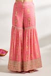 Gopi Vaid_Pink Kurta And Sharara Cotton Silk Printed Bouquet V Neck Set _at_Aza_Fashions