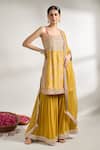 Gopi Vaid_Yellow Cotton, Silk, Chiffon Gota Patti, Bloom Print Kurta Sharara Set _at_Aza_Fashions