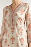 Shop_Gopi Vaid_Ivory Kurta And Sharara Cotton Silk Printed Floral Jaal V Neck Set _Online_at_Aza_Fashions