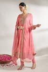 Buy_Gopi Vaid_Pink Cotton, Silk, Lycra, Chiffon Embroidery, Gota Flower Print Anarkali Set _Online_at_Aza_Fashions
