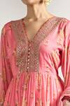 Shop_Gopi Vaid_Pink Cotton, Silk, Lycra, Chiffon Embroidery, Gota Flower Print Anarkali Set _Online_at_Aza_Fashions