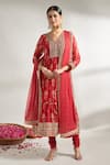 Buy_Gopi Vaid_Red Anarkali Cotton Silk Printed Florette V Neck Set _at_Aza_Fashions