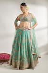 Buy_Gopi Vaid_Green Blouse And Lehenga Cotton Silk Printed Floral V Neck Set _at_Aza_Fashions