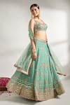 Gopi Vaid_Green Blouse And Lehenga Cotton Silk Printed Floral V Neck Set _Online_at_Aza_Fashions