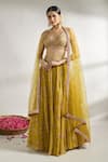 Buy_Gopi Vaid_Yellow Blouse And Lehenga Cotton Silk Printed Bloom V Neck Set _at_Aza_Fashions