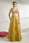 Gopi Vaid_Yellow Blouse And Lehenga Cotton Silk Printed Bloom V Neck Set _Online_at_Aza_Fashions