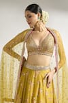 Buy_Gopi Vaid_Yellow Blouse And Lehenga Cotton Silk Printed Bloom V Neck Set _Online_at_Aza_Fashions