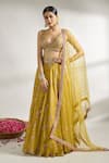 Shop_Gopi Vaid_Yellow Blouse And Lehenga Cotton Silk Printed Bloom V Neck Set _Online_at_Aza_Fashions