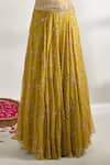 Gopi Vaid_Yellow Blouse And Lehenga Cotton Silk Printed Bloom V Neck Set _at_Aza_Fashions