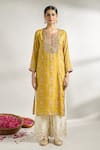 Gopi Vaid_Yellow Cotton Silk Printed Floral Notched Tunic _Online_at_Aza_Fashions