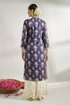 Shop_Gopi Vaid_Blue Cotton Silk Printed Floral V Neck Flower Tunic _at_Aza_Fashions