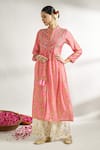 Gopi Vaid_Pink Cotton Silk Printed Floral Band Collar Gathered Tunic _Online_at_Aza_Fashions