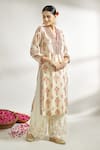 Buy_Gopi Vaid_Ivory Cotton Silk Printed Floral V Neck Flower Tunic _at_Aza_Fashions