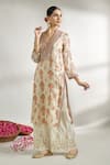 Gopi Vaid_Ivory Cotton Silk Printed Floral V Neck Flower Tunic _Online_at_Aza_Fashions