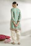 Shop_Gopi Vaid_Green Kurta Cotton Silk Printed Floral Notched Short Dhoti Pant Set _at_Aza_Fashions