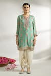 Gopi Vaid_Green Kurta Cotton Silk Printed Floral Notched Short Dhoti Pant Set _Online_at_Aza_Fashions