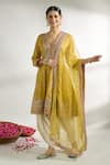 Buy_Gopi Vaid_Yellow Anarkali Cotton Silk Printed Floral V Neck Flower Short Dhoti Pant Set _at_Aza_Fashions