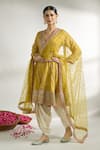 Buy_Gopi Vaid_Yellow Anarkali Cotton Silk Printed Floral V Neck Flower Short Dhoti Pant Set _Online_at_Aza_Fashions