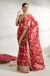 Buy_Gopi Vaid_Red Cotton Silk Printed Floral Sweetheart Layered Pre-draped Saree With Blouse _Online_at_Aza_Fashions