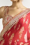 Gopi Vaid_Red Cotton Silk Printed Floral Sweetheart Layered Pre-draped Saree With Blouse _at_Aza_Fashions