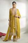 Buy_Gopi Vaid_Yellow Kurta Cotton Silk Embroidered Floral V Neck Floret Pattern Palazzo Set _at_Aza_Fashions