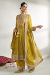 Buy_Gopi Vaid_Yellow Kurta Cotton Silk Embroidered Floral V Neck Floret Pattern Palazzo Set _Online_at_Aza_Fashions