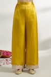 Gopi Vaid_Yellow Kurta Cotton Silk Embroidered Floral V Neck Floret Pattern Palazzo Set _at_Aza_Fashions