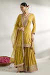 Buy_Gopi Vaid_Yellow Kurta And Sharara Cotton Silk Embroidered Floral V Neck Jaal Pattern Set _Online_at_Aza_Fashions